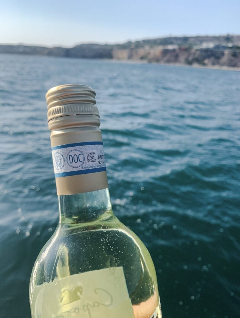 Caposaldo Pinot Grigio, wine bottle, white wine, ocean, sea