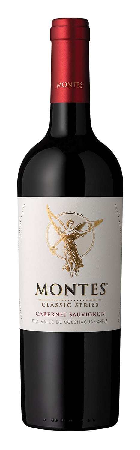 Bottle of red wine, Chile, Colchagua Valley, Montes, Cabernet Sauvignon
