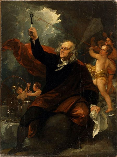 Benjamin Franklin Drawing Electricity from the Sky (Wiki Commons; ca 1816)