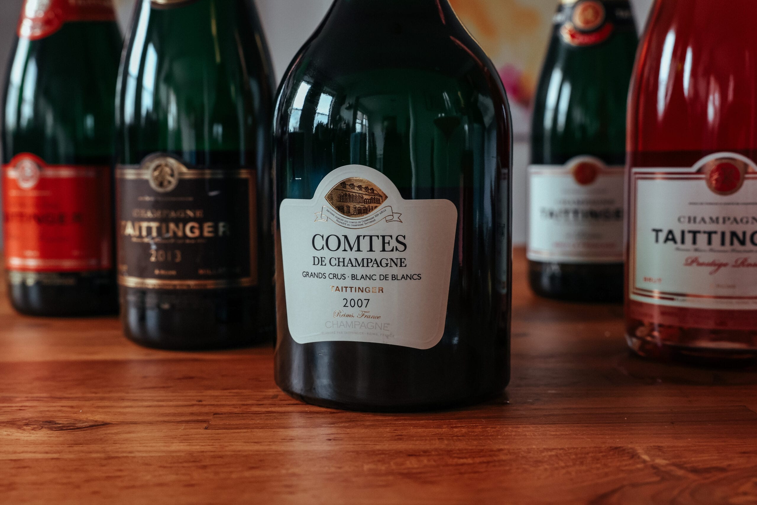 Champagne wine bottles, Taittinger