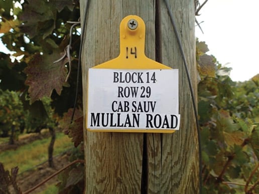 Mullan Road, Cabernet, Vineyard sign