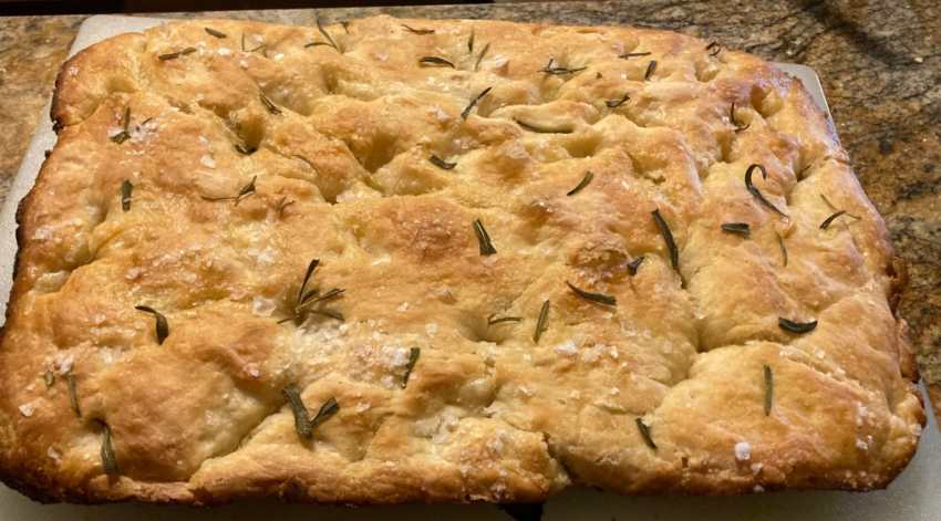 Focaccia with rosemary, course salt, and extra virgin olive oil