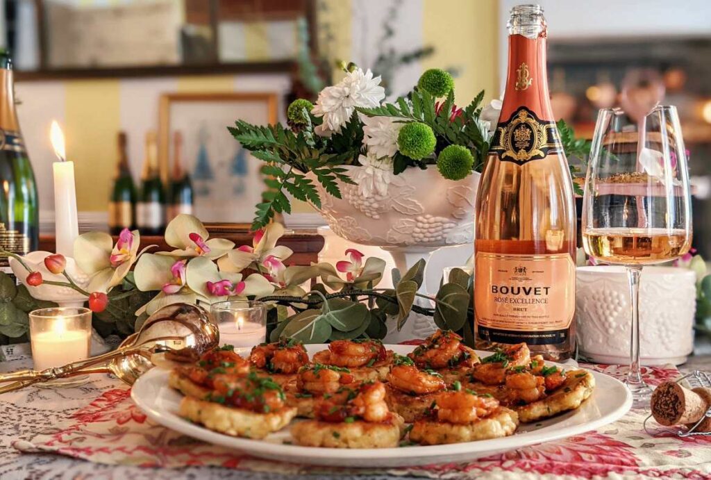 Bouvet Rose Excellence with food for Galentine's Day