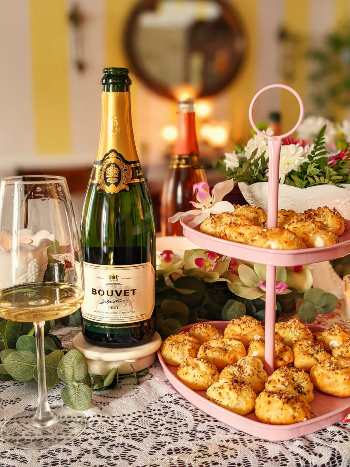 Galentines Day Party Appetizer: Bouvet Ladubay Signature Brut + 'Everything' Gougeres with Whipped Goat Cheese
