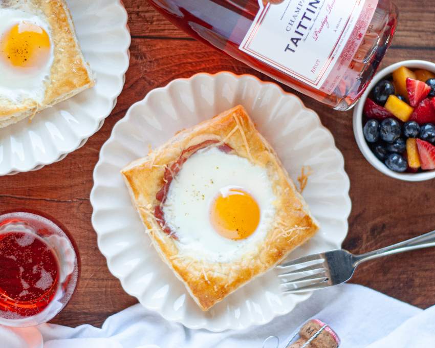 brunch-perfect puff pastry egg tart with taittinger