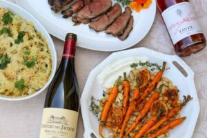 French spring menu with Beaujolais and Tavel