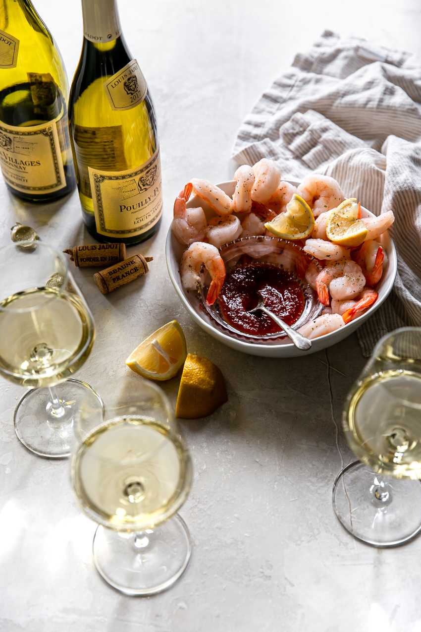 White wine and shrimp