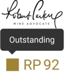 Robert Parker The Wine Advocate logo and outstanding 92 point rating